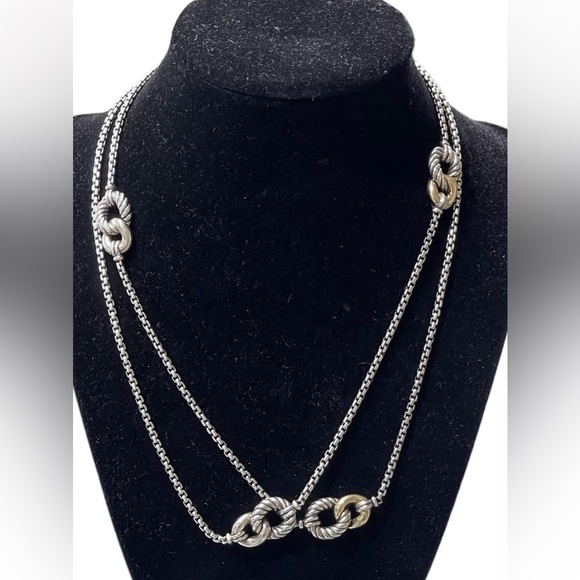DAVID YURMAN UNIQUE BELMONT STERLING SILVER FOUR STATIONS NECKLACE WITH 18K GOLD